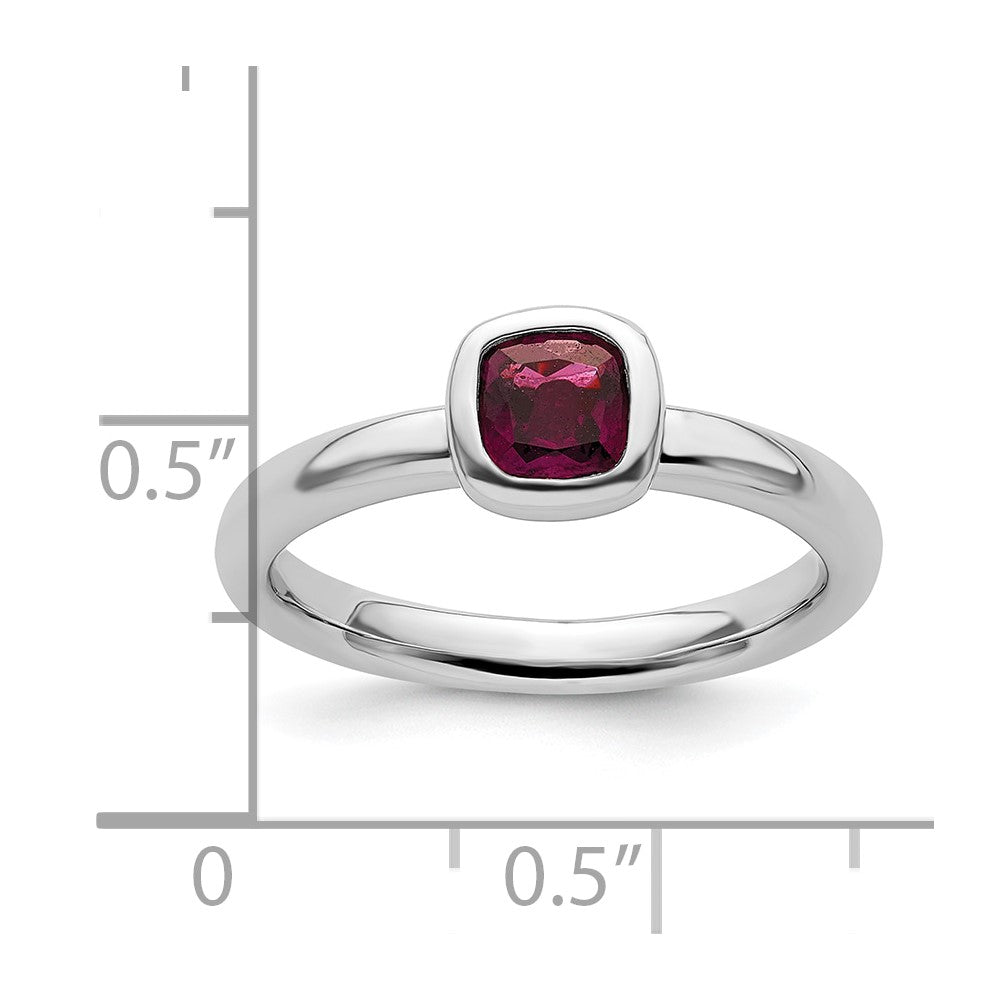 SS Stackable Expressions Cushion Cut Rhodolite Garnet Ring