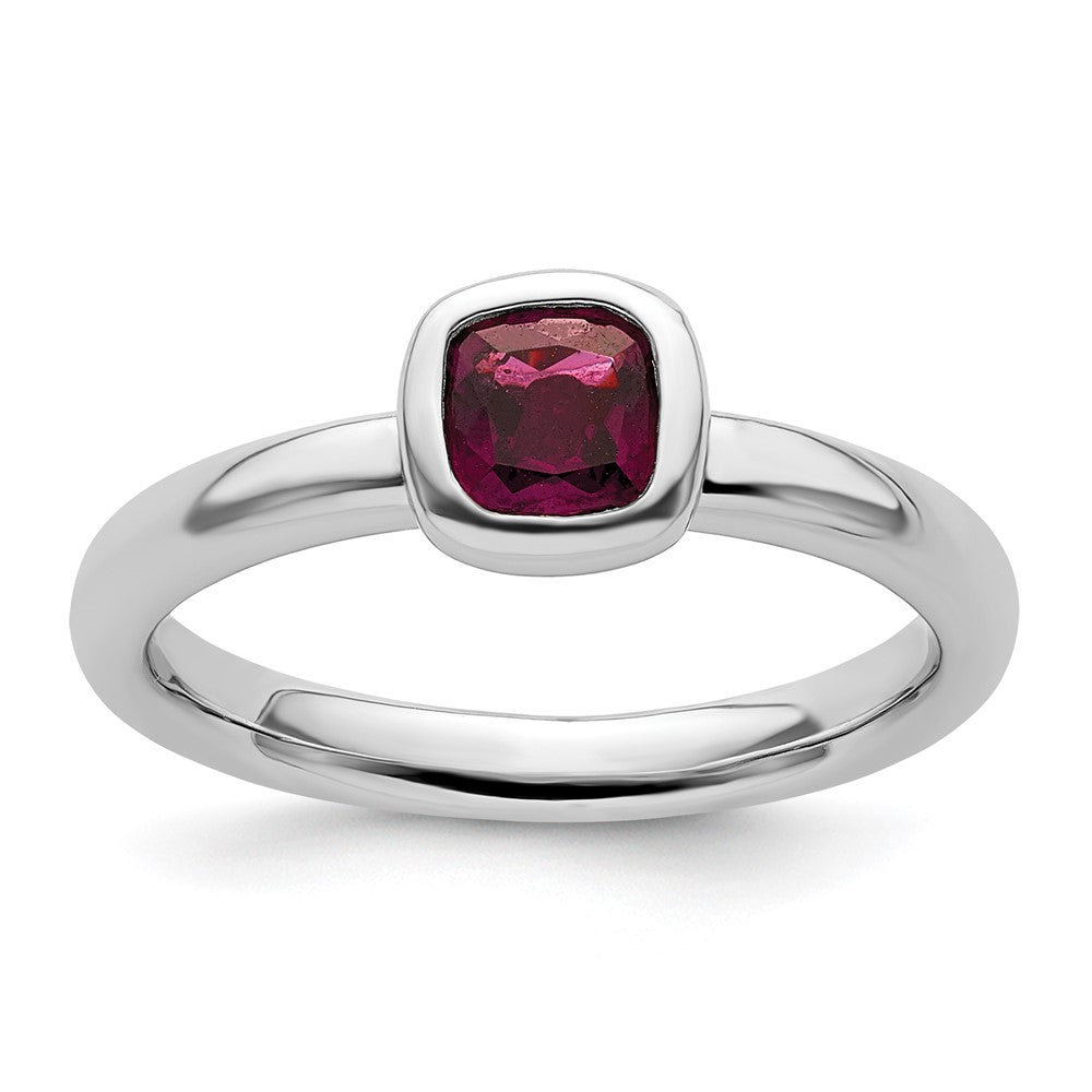 SS Stackable Expressions Cushion Cut Rhodolite Garnet Ring