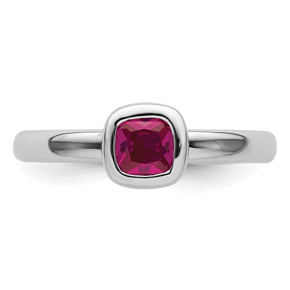 Sterling Silver Stackable Expressions Cushion Cut Created Ruby Ring