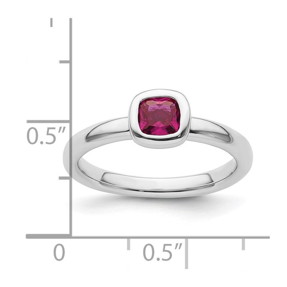 Sterling Silver Stackable Expressions Cushion Cut Created Ruby Ring