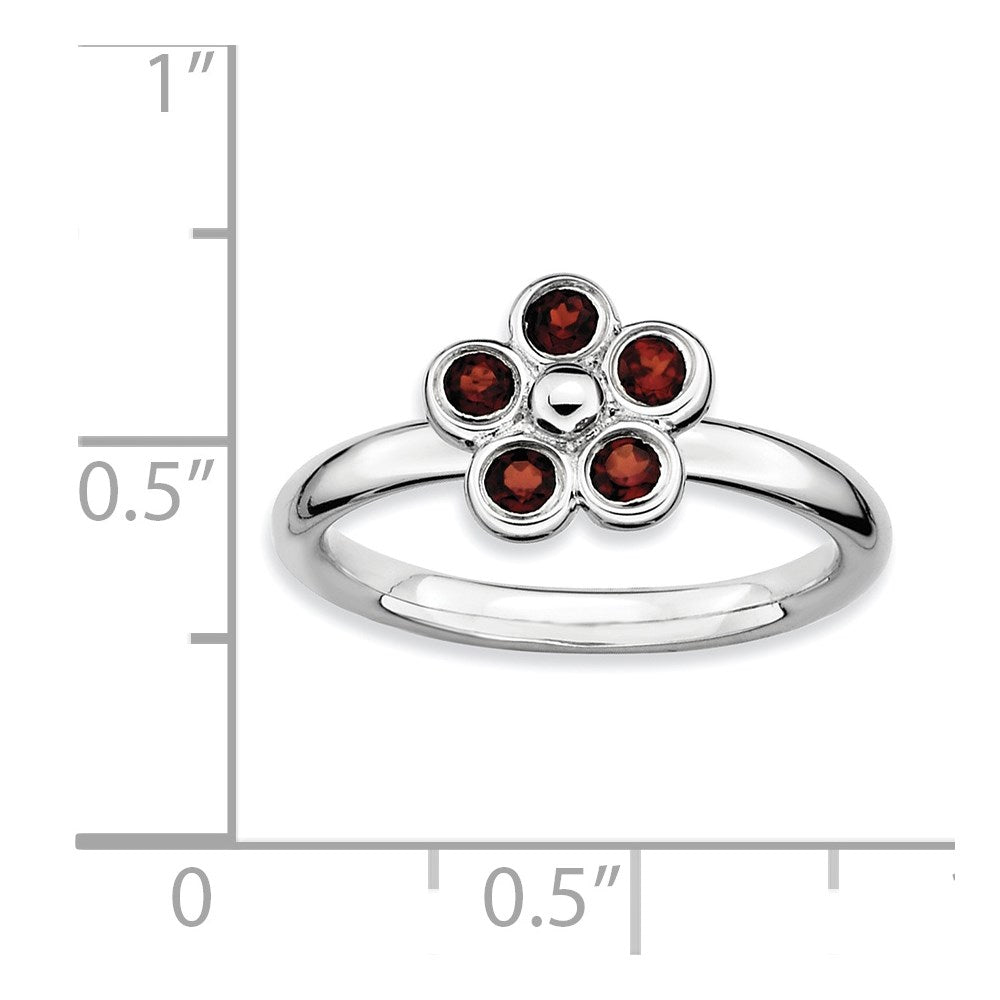 Sterling Silver Stackable Expressions Garnet Flower Ring