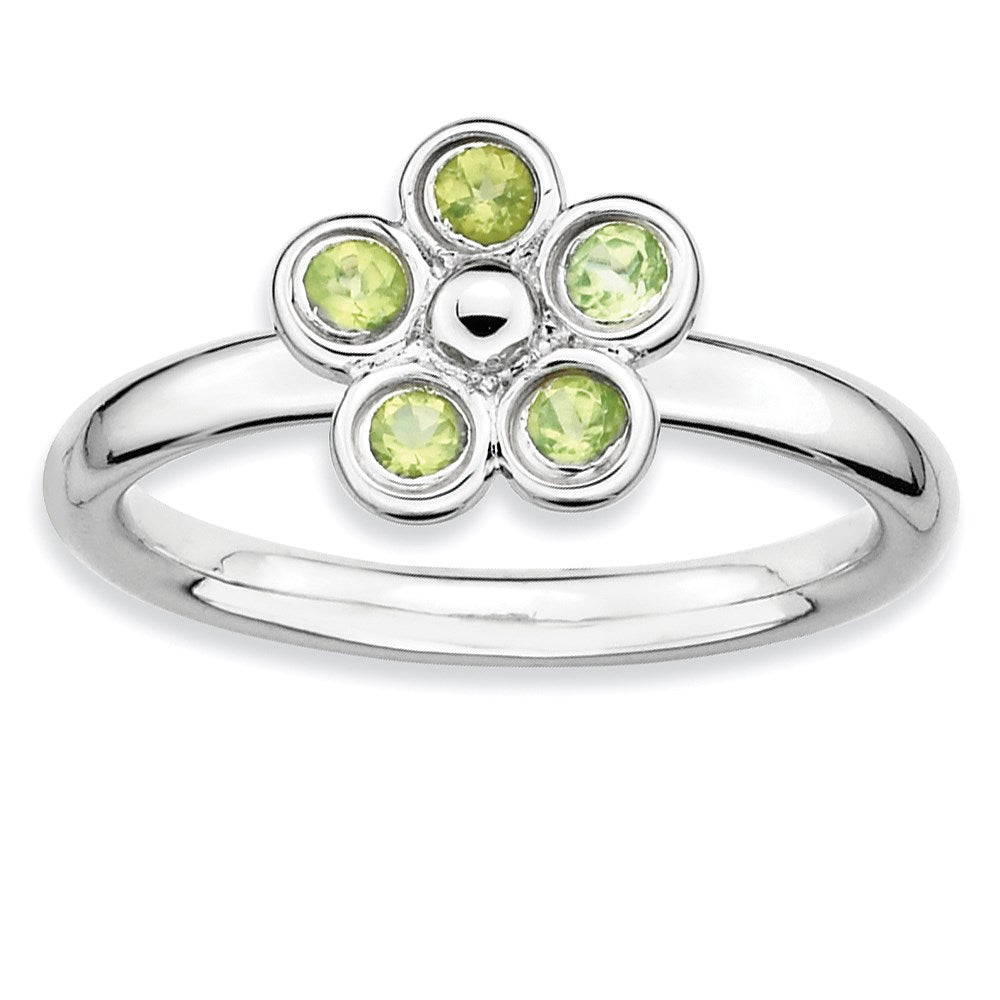 Sterling Silver Stackable Expressions Peridot Flower Ring