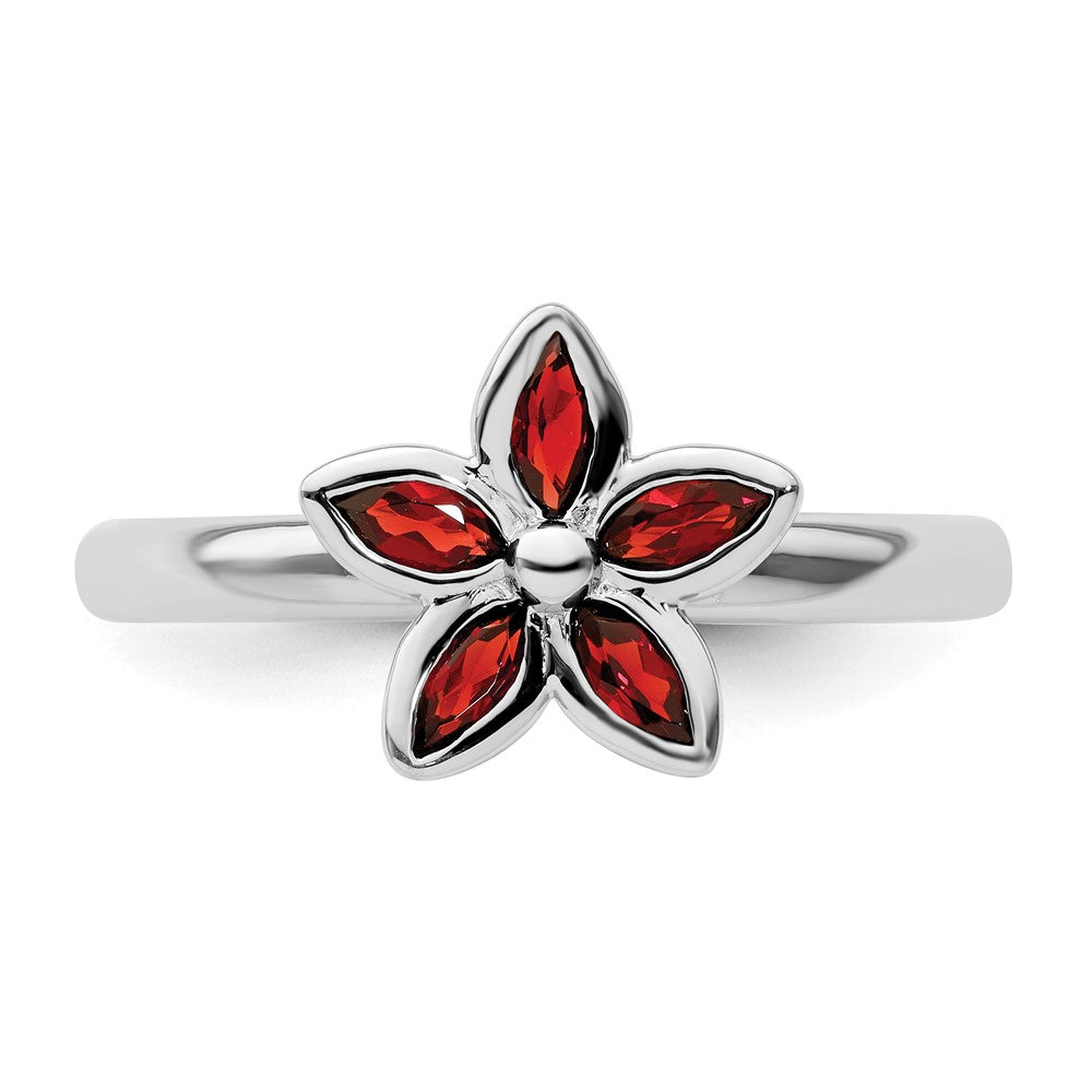 Sterling Silver Stackable Expressions Garnet Flower Ring