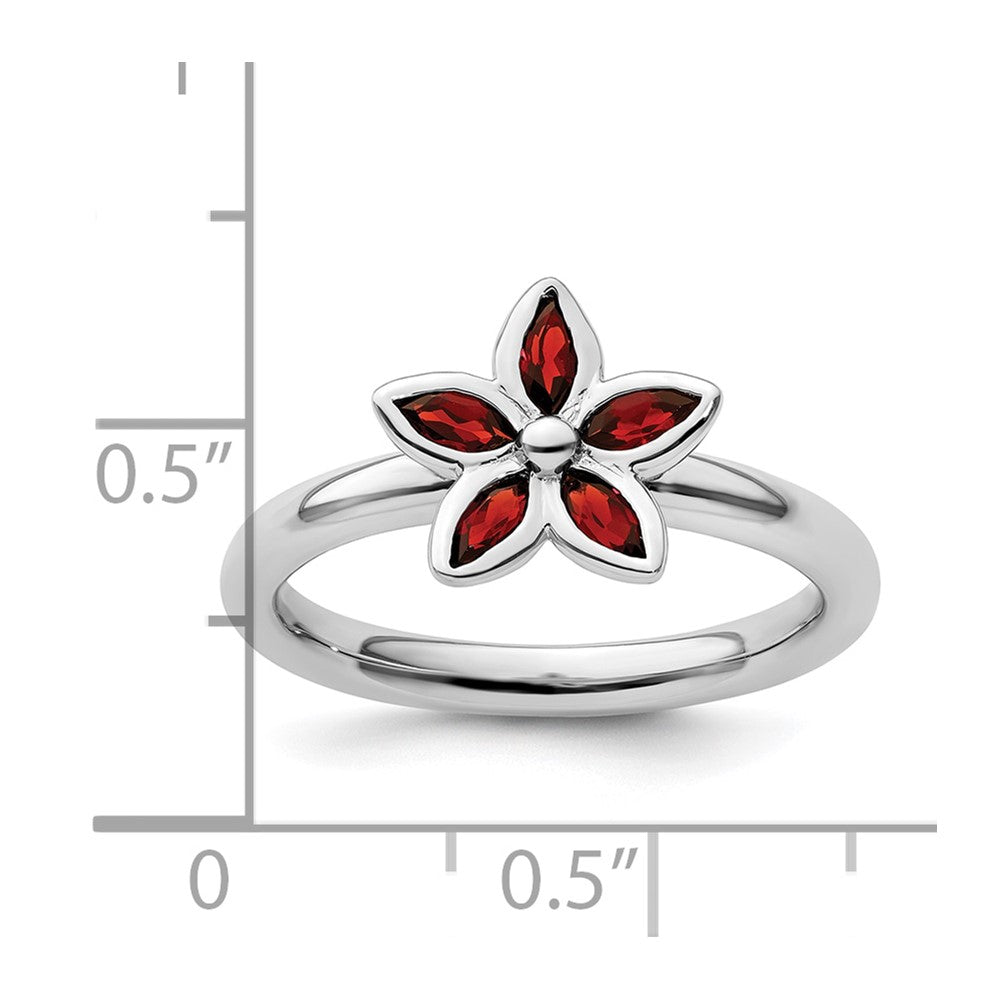 Sterling Silver Stackable Expressions Garnet Flower Ring