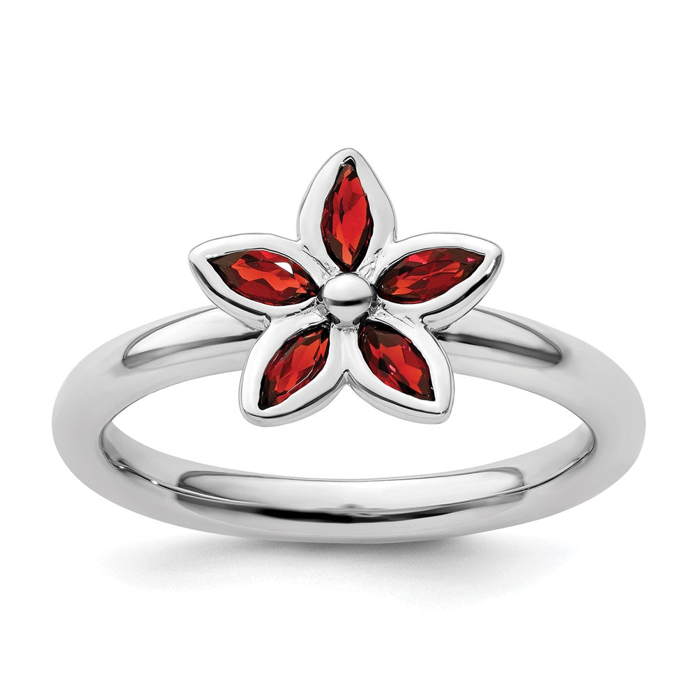 Sterling Silver Stackable Expressions Garnet Flower Ring