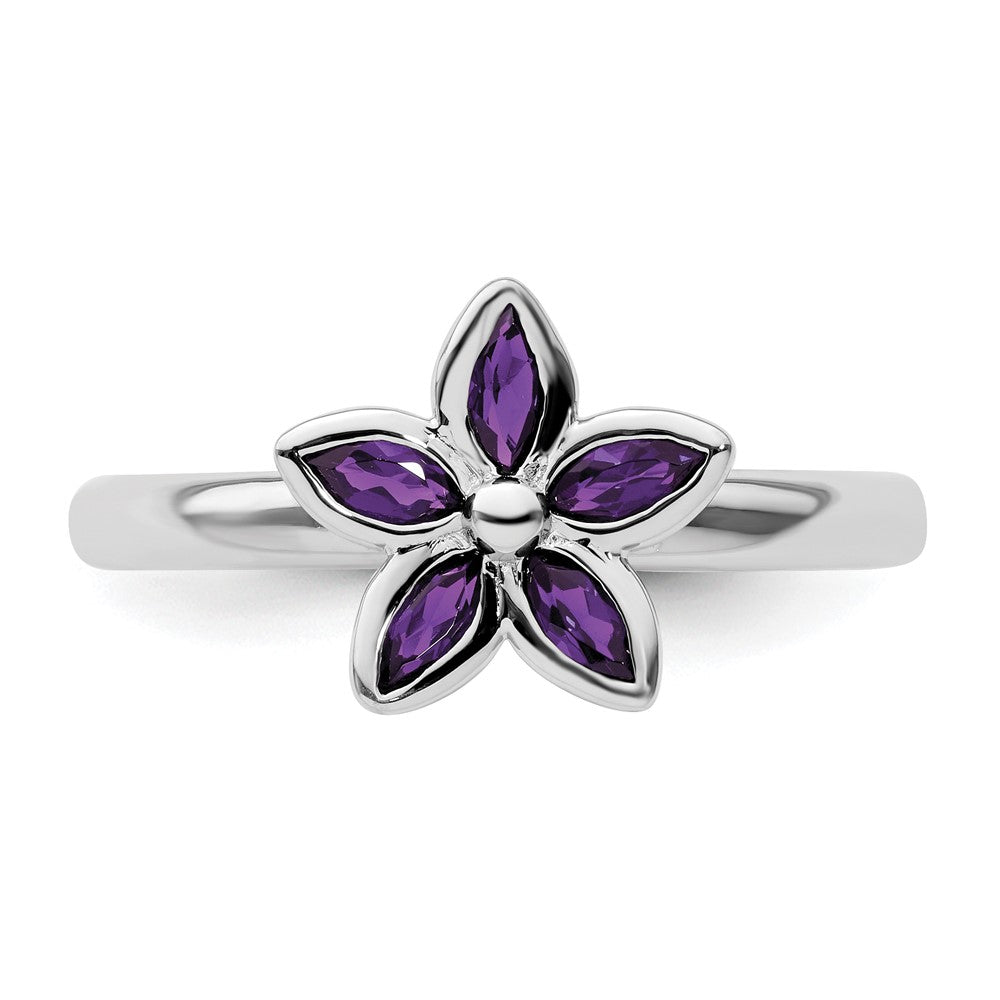 Sterling Silver Stackable Expressions Amethyst Flower Ring