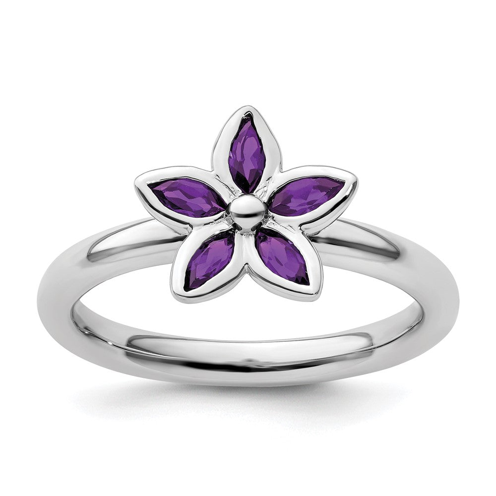 Sterling Silver Stackable Expressions Amethyst Flower Ring