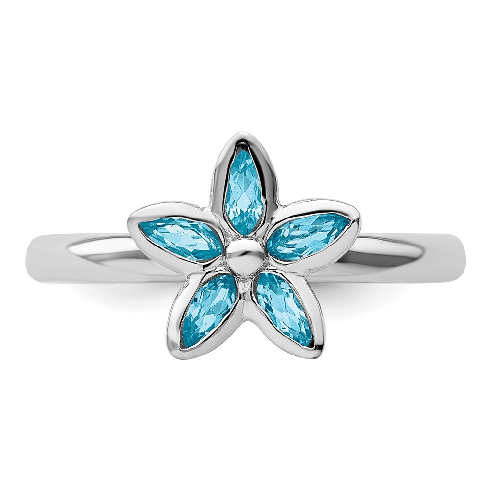 Sterling Silver Stackable Expressions Blue Topaz Flower Ring