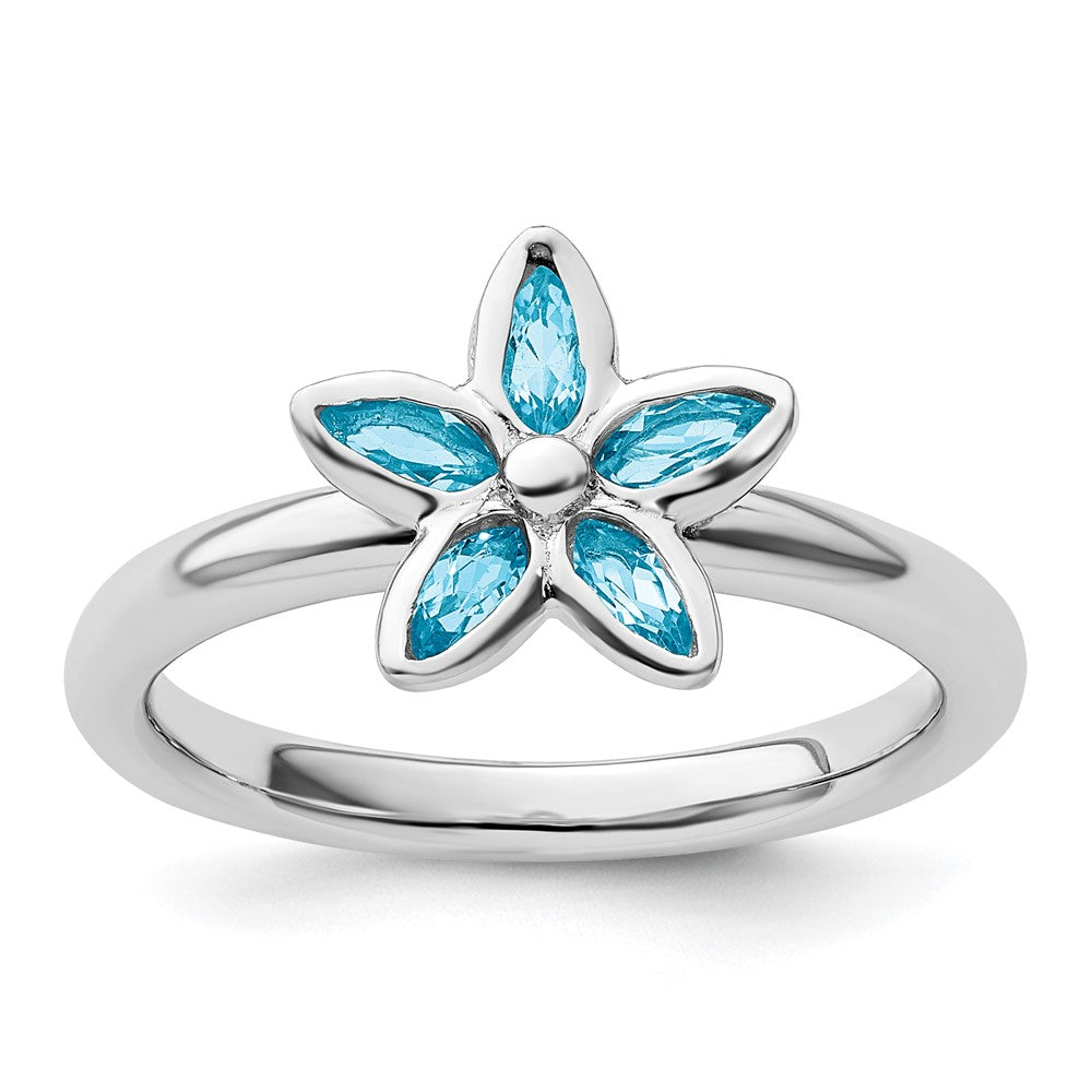 Sterling Silver Stackable Expressions Blue Topaz Flower Ring