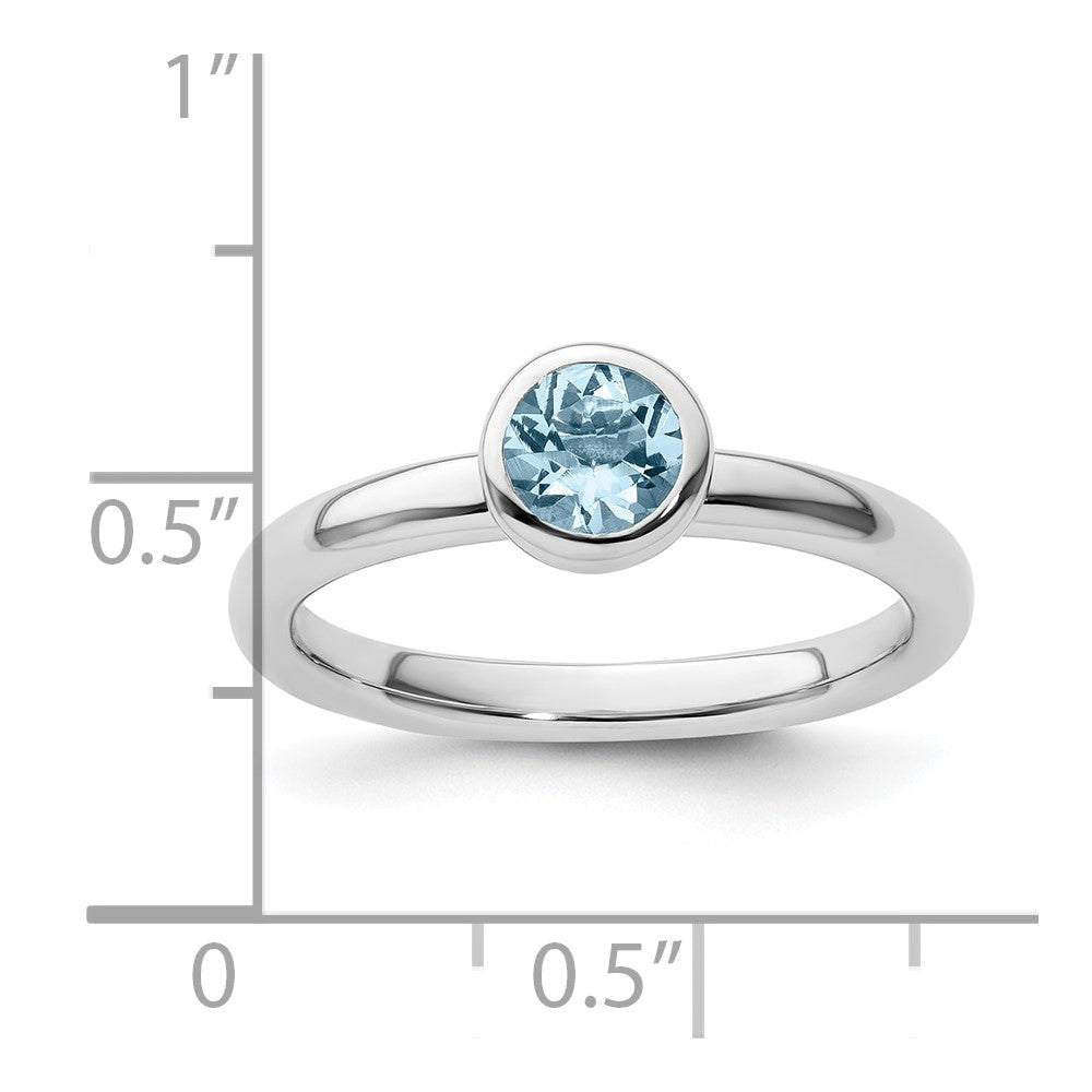 Sterling Silver Stackable Expressions Low 5mm Round Aquamarine Ring