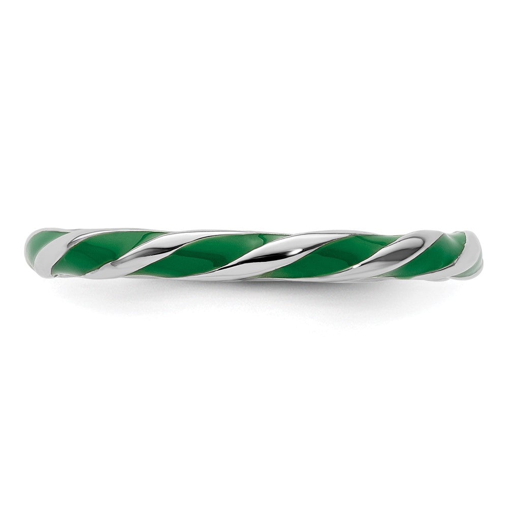 Sterling Silver Stackable Expressions Twisted Green Enameled Ring