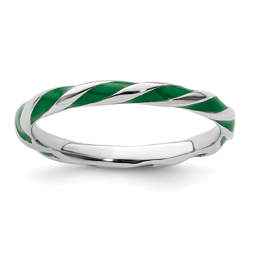 Sterling Silver Stackable Expressions Twisted Green Enameled Ring