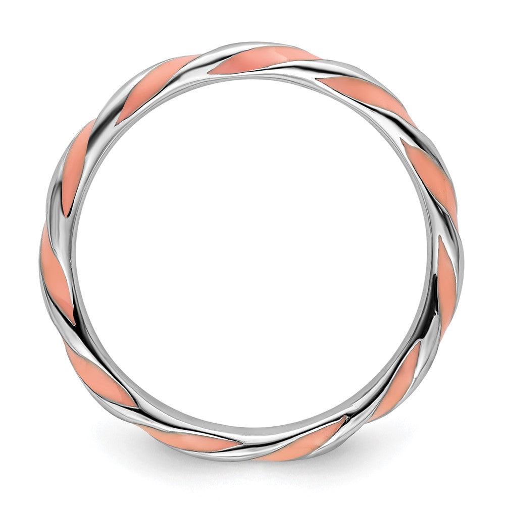 Sterling Silver Stackable Expressions Twisted Pink Enameled Ring