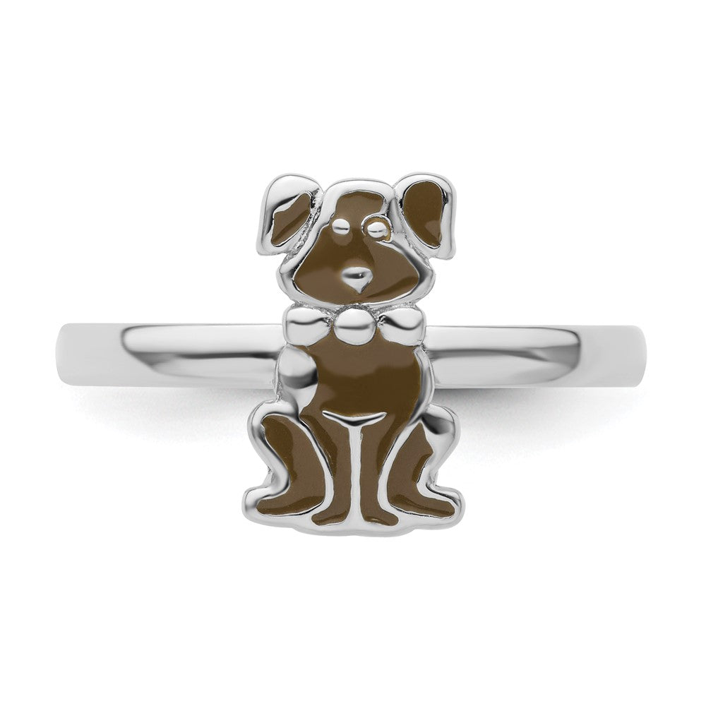 Sterling Silver Stackable Expressions Brown Enameled Dog Ring