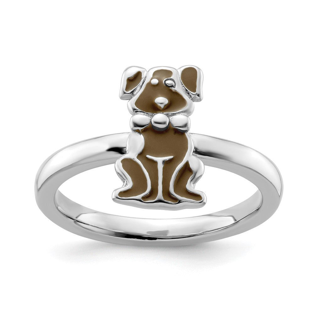 Sterling Silver Stackable Expressions Brown Enameled Dog Ring