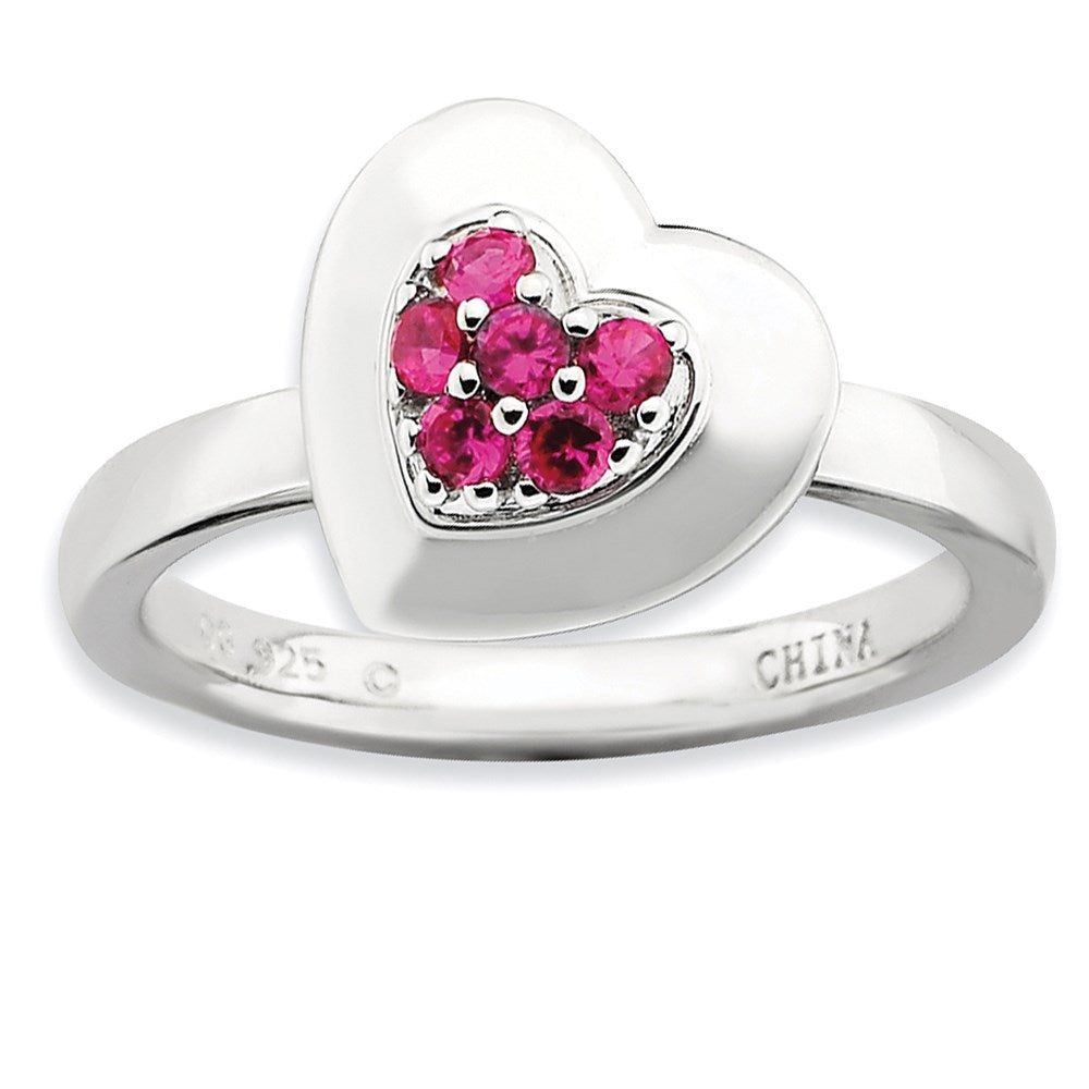 Sterling Silver Stackable Expressions Polished Created Ruby Heart Ring