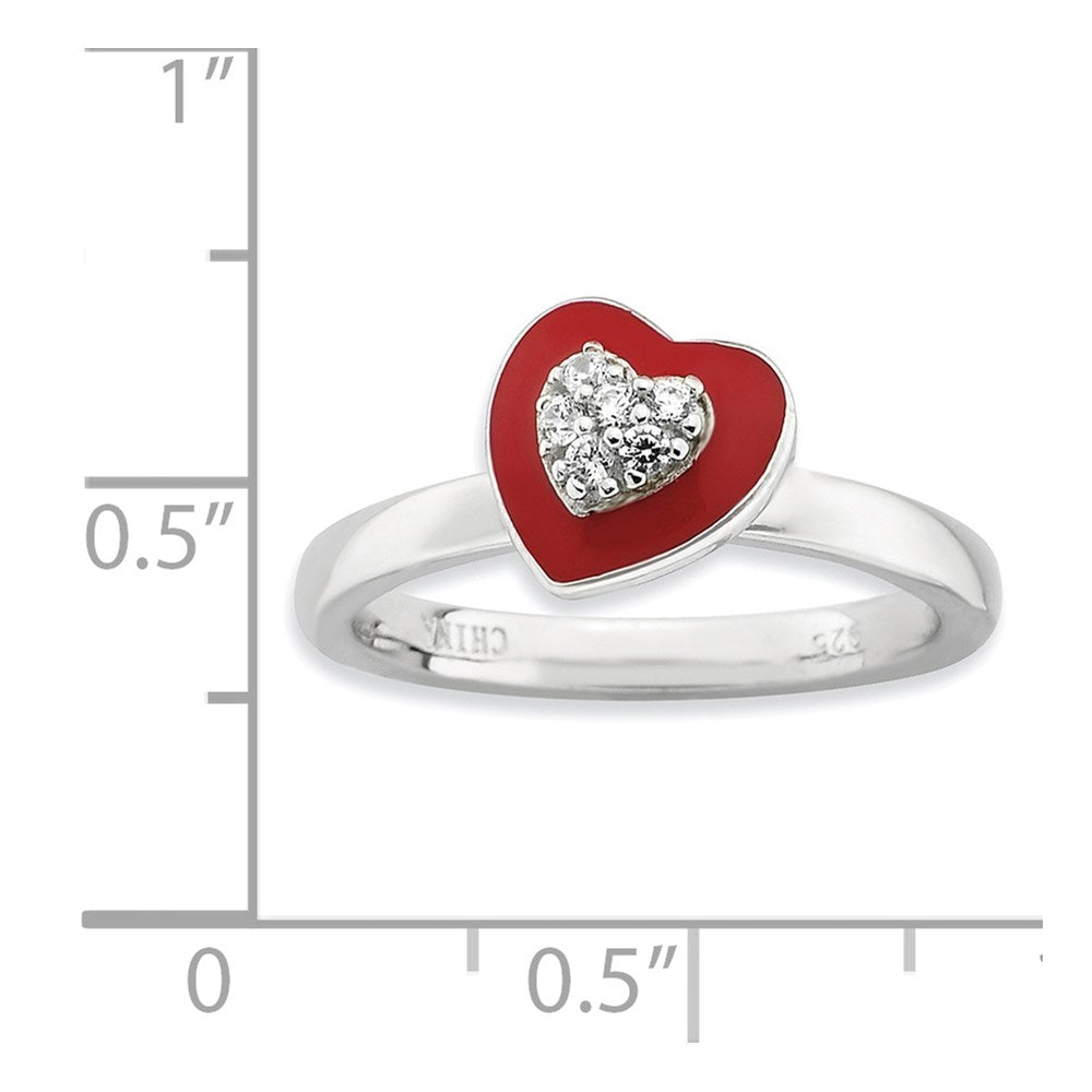 Sterling Silver Stackable Expressions Polished Enameled/CZ Heart Ring