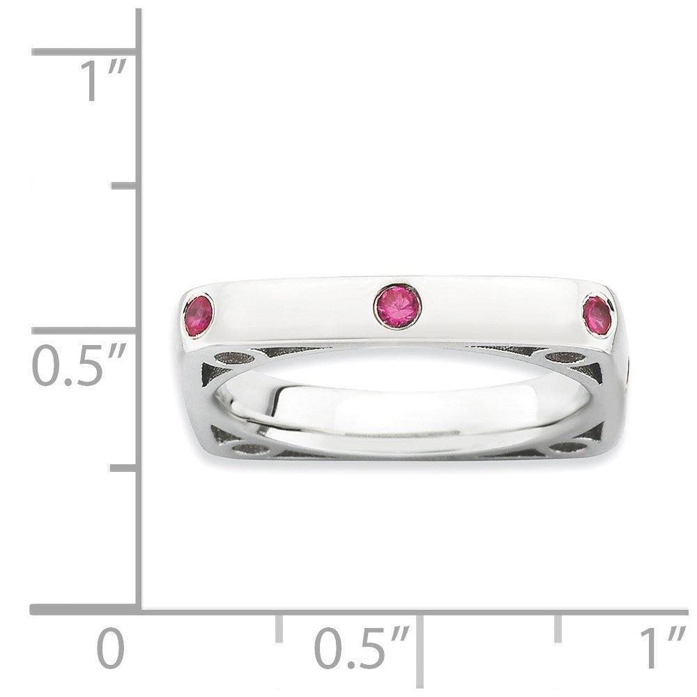 Sterling Silver Stackable Expressions Polished Created Ruby Square Ring