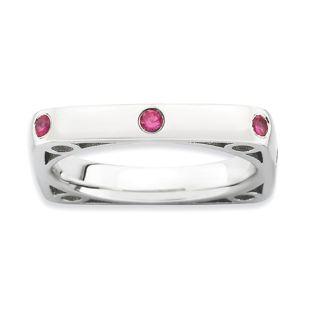 Sterling Silver Stackable Expressions Polished Created Ruby Square Ring