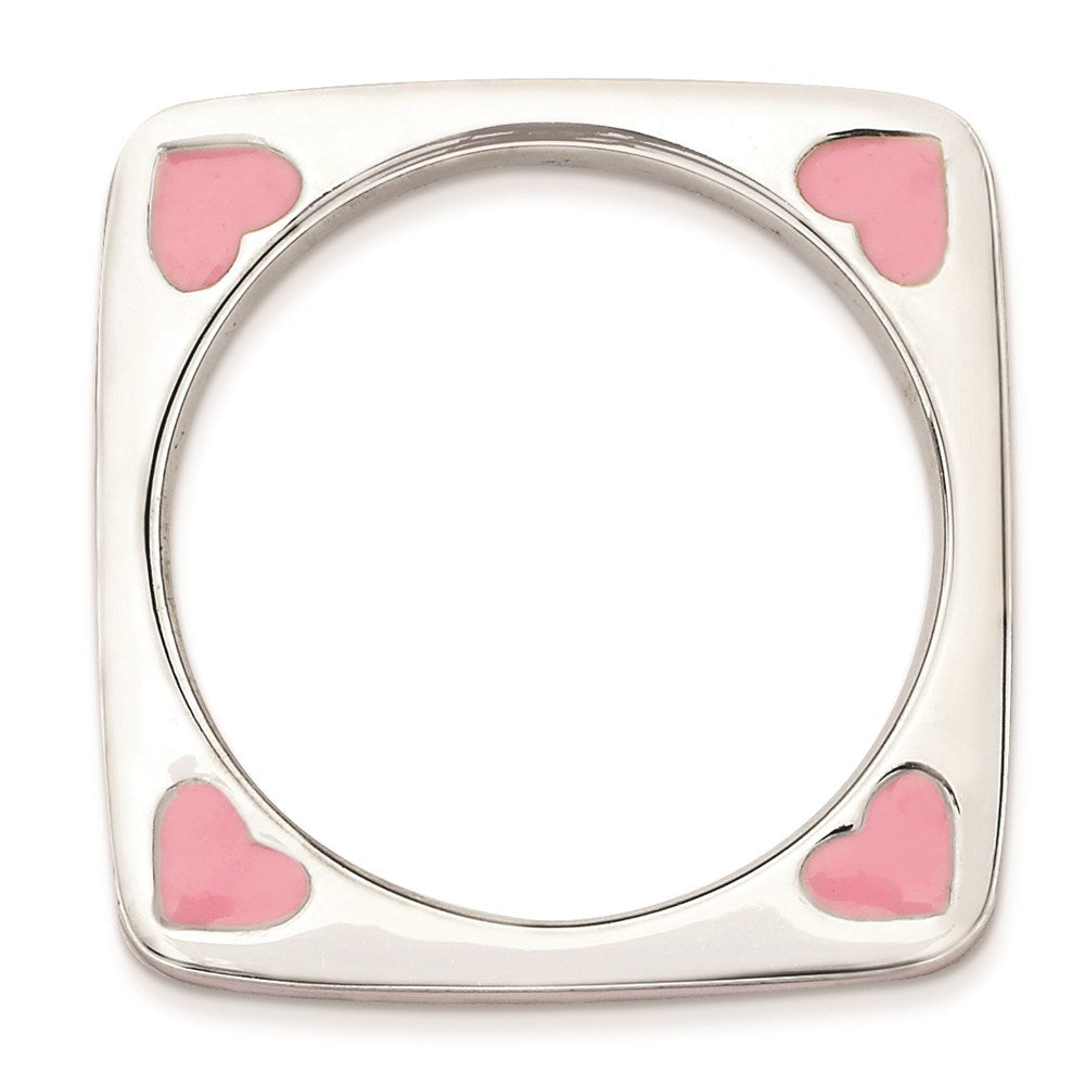 Sterling Silver Stackable Expressions Polished Pink Enameled Square Ring