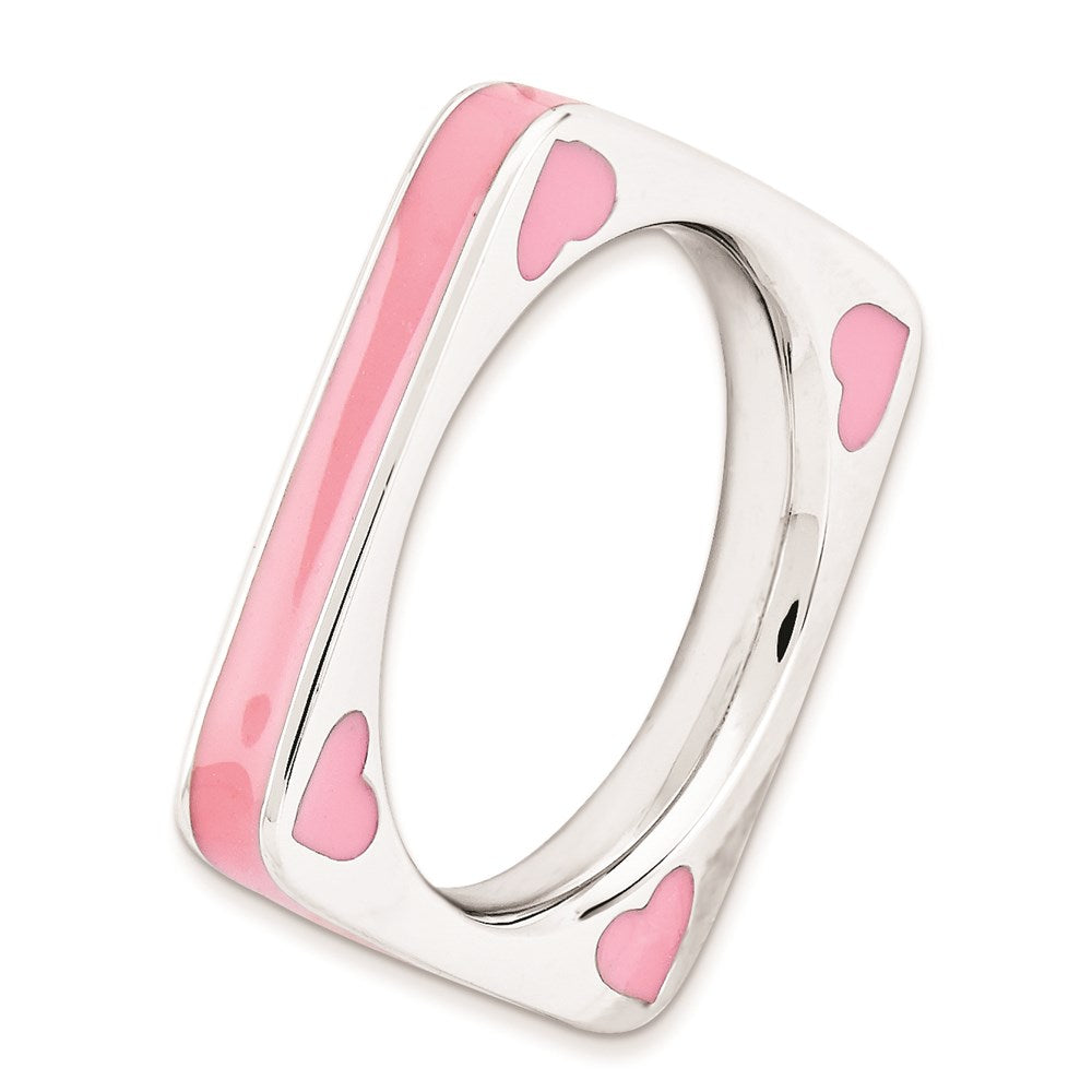 Sterling Silver Stackable Expressions Polished Pink Enameled Square Ring