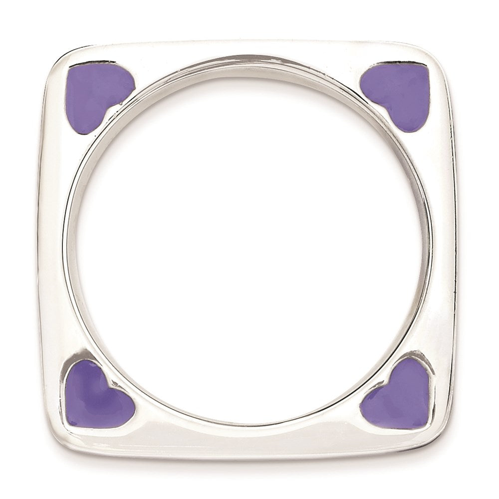 Sterling Silver Stackable Expressions Polished Purple Enameled Square Ring