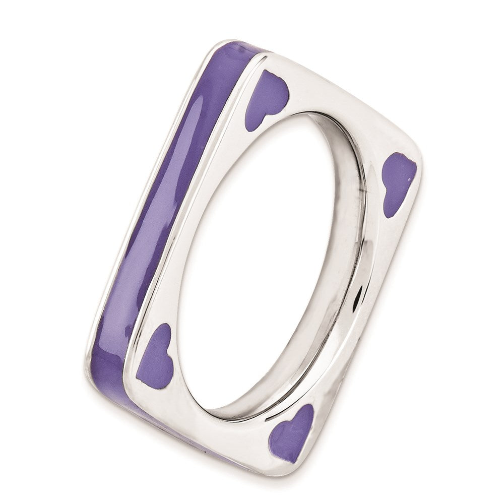 Sterling Silver Stackable Expressions Polished Purple Enameled Square Ring