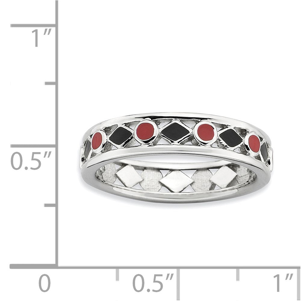 Sterling Silver Stackable Expressions Polished Black/Red Enameled Ring