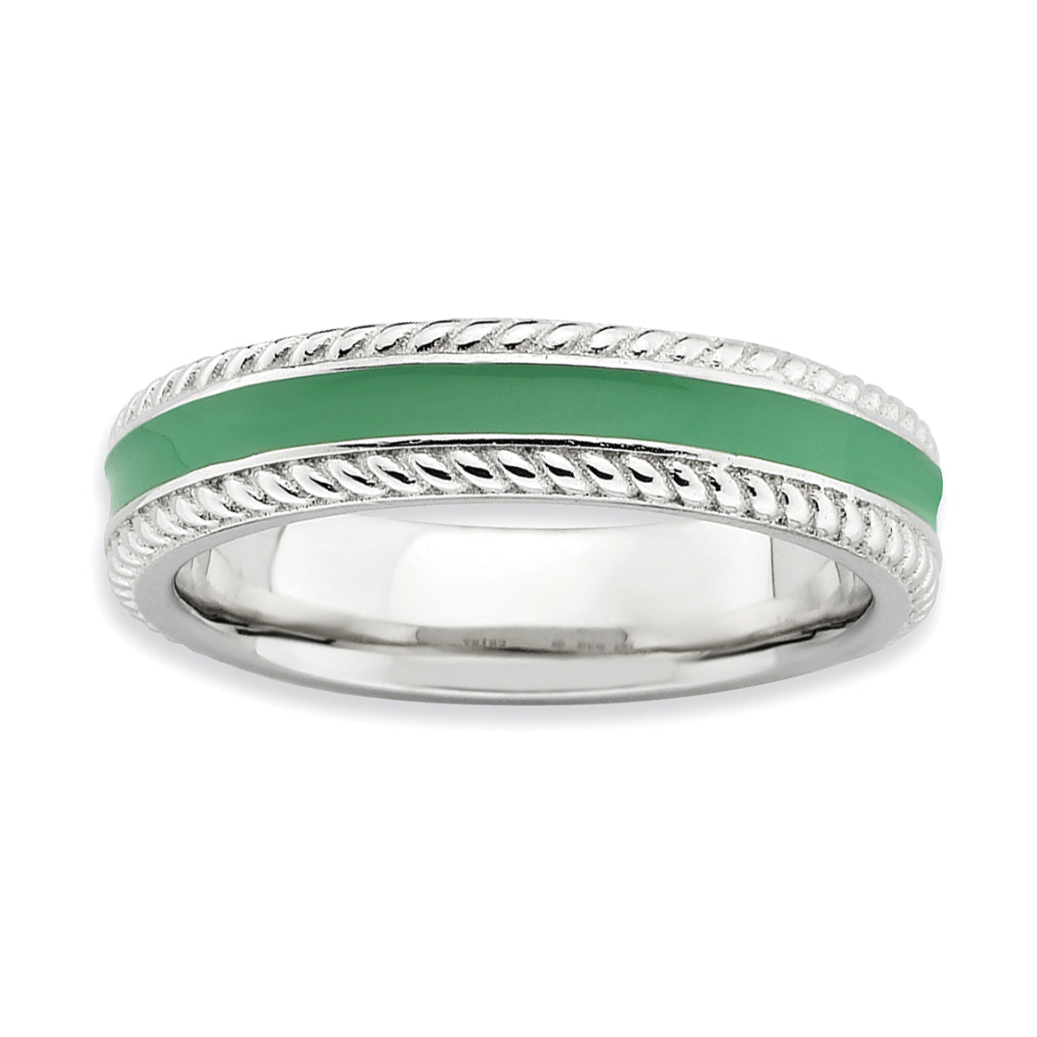 Sterling Silver Stackable Expressions Polished Green Enameled Ring