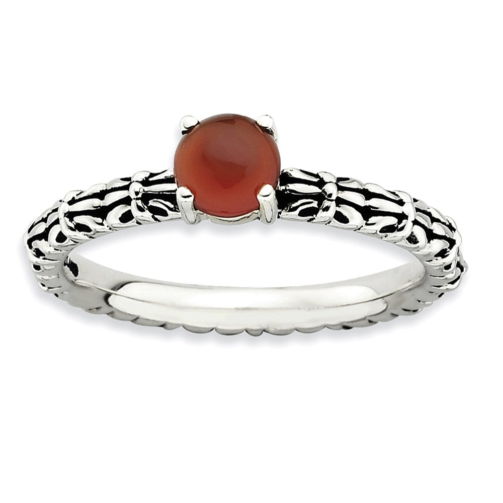 Sterling Silver Stackable Expressions Antiqued Red Agate Ring