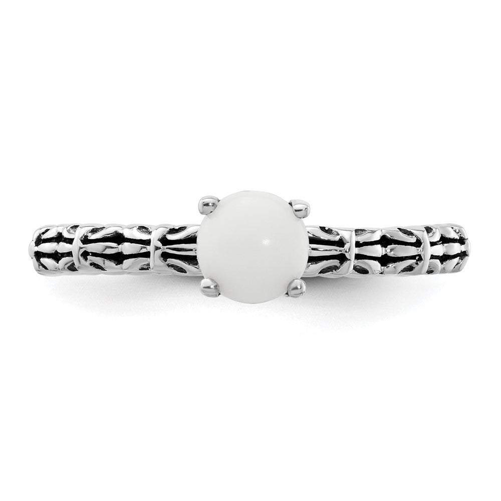 Sterling Silver Stackable Expressions AntiquedWhite Agate Ring