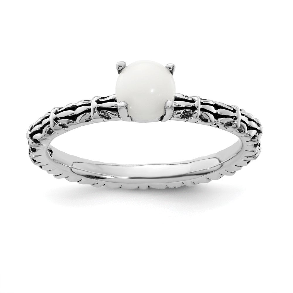 Sterling Silver Stackable Expressions AntiquedWhite Agate Ring