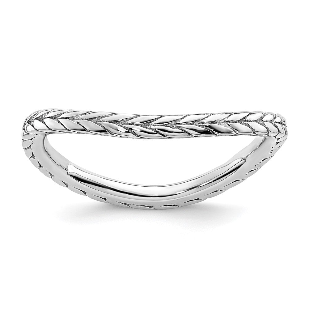 Sterling Silver Stackable Expressions Polished Rhodium-plated Wave Ring