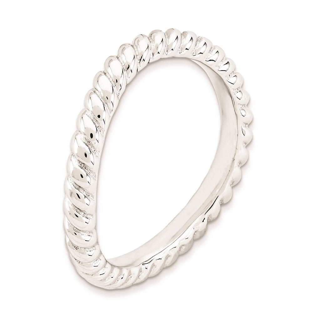 Sterling Silver Stackable Expressions Polished Rhodium-plate Wave Ring