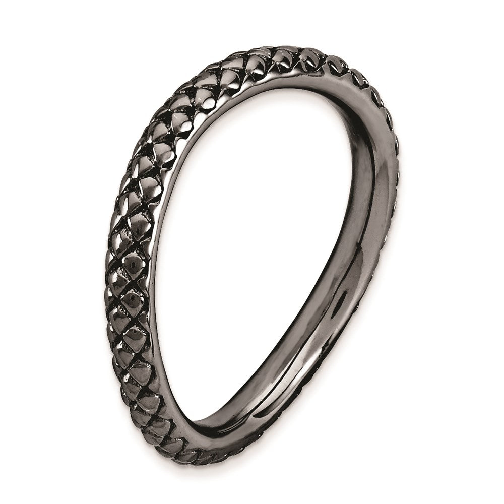 Sterling Silver Stackable Expressions Polished Black-plate Wave Ring