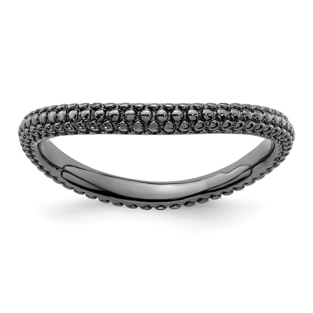 Sterling Silver Stackable Expressions Polished Black-plated Wave Ring