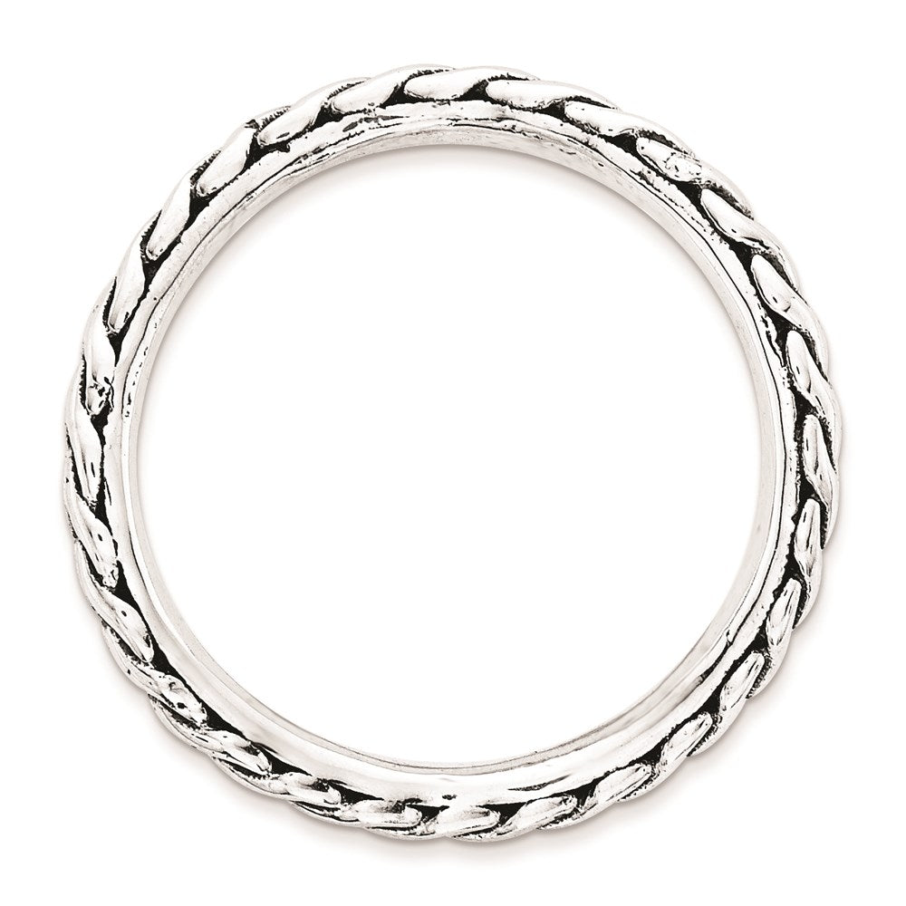 Sterling Silver Stackable Expressions Polished Rhodium-plate Wave Ring