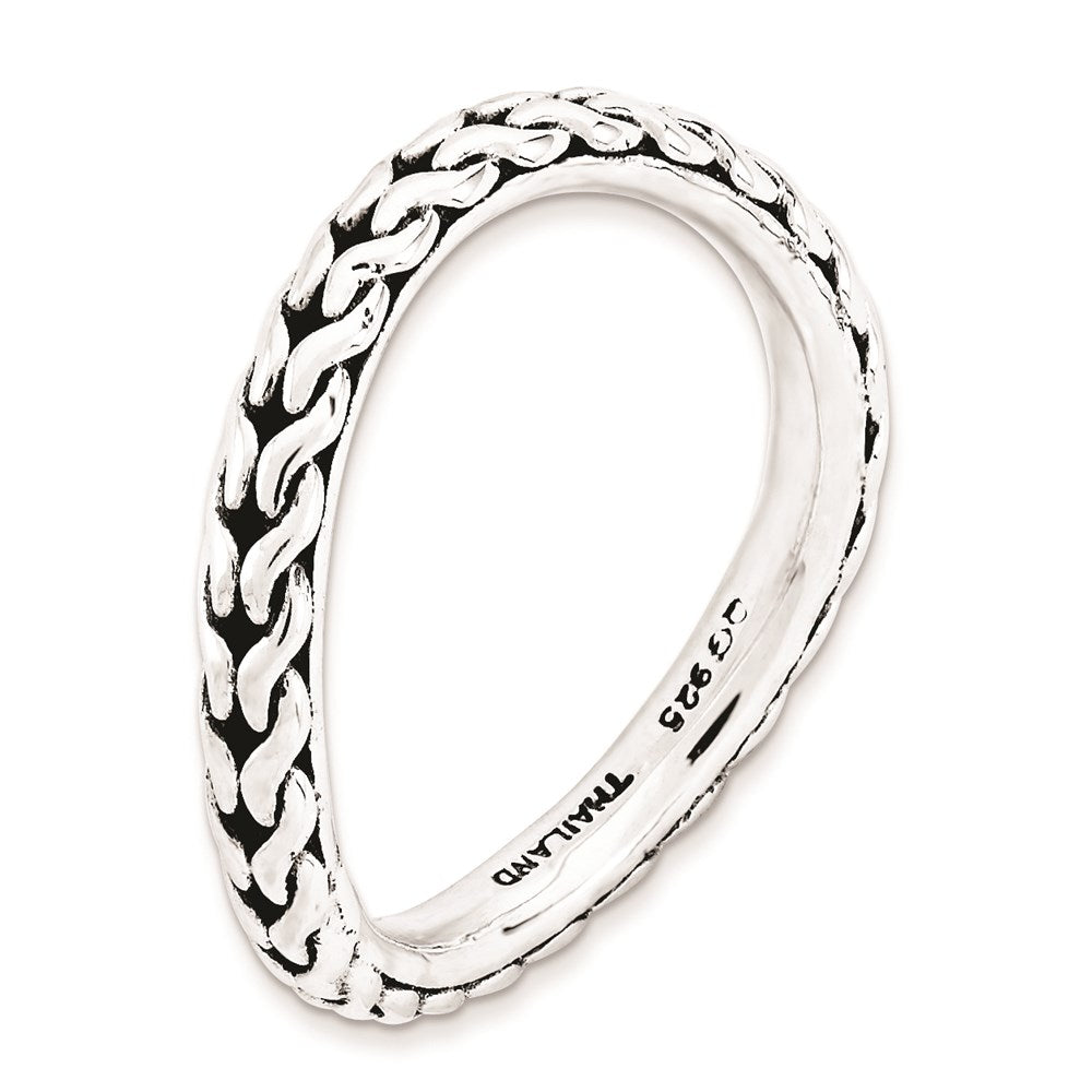 Sterling Silver Stackable Expressions Polished Rhodium-plate Wave Ring