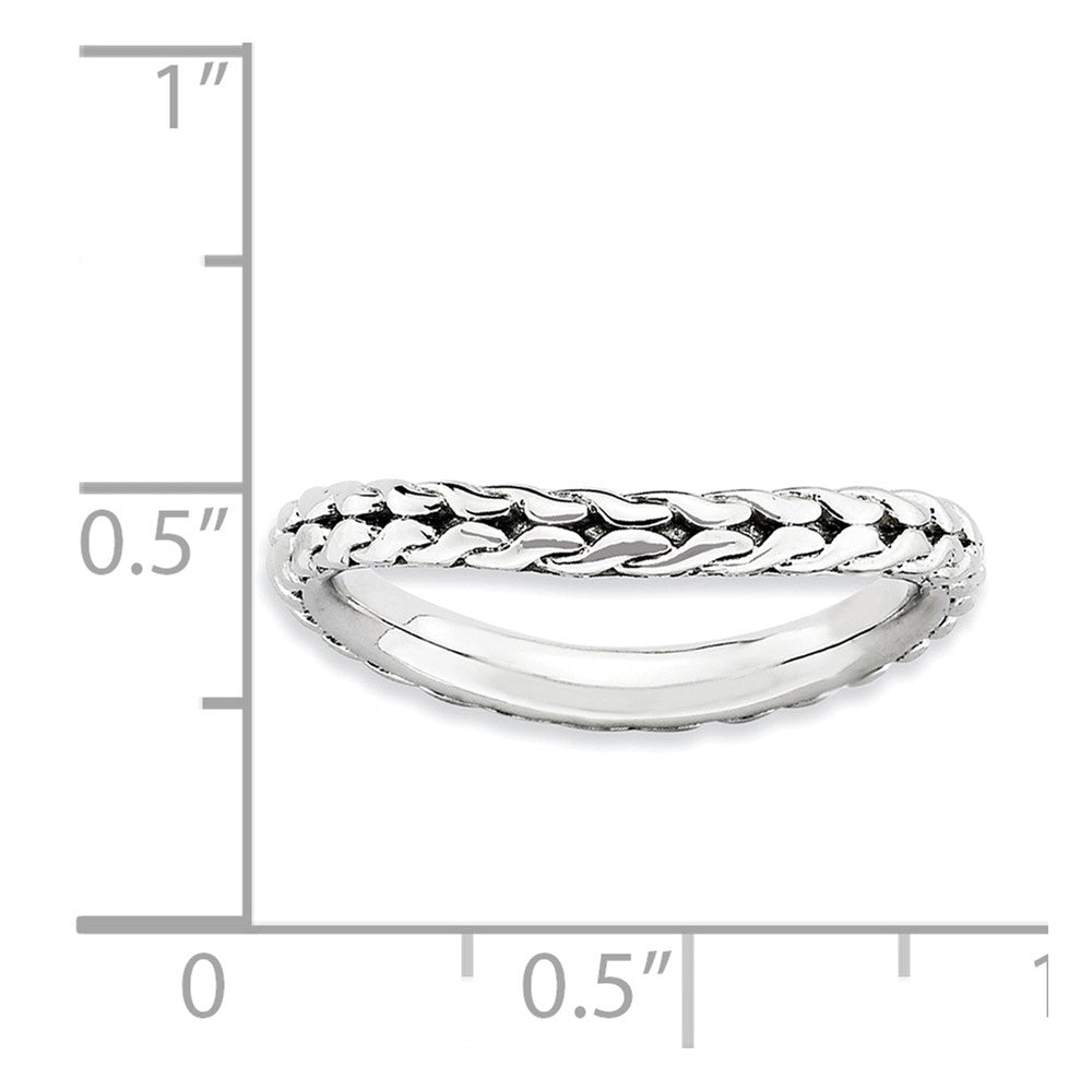 Sterling Silver Stackable Expressions Polished Rhodium-plate Wave Ring