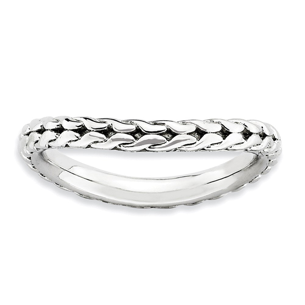 Sterling Silver Stackable Expressions Polished Rhodium-plate Wave Ring