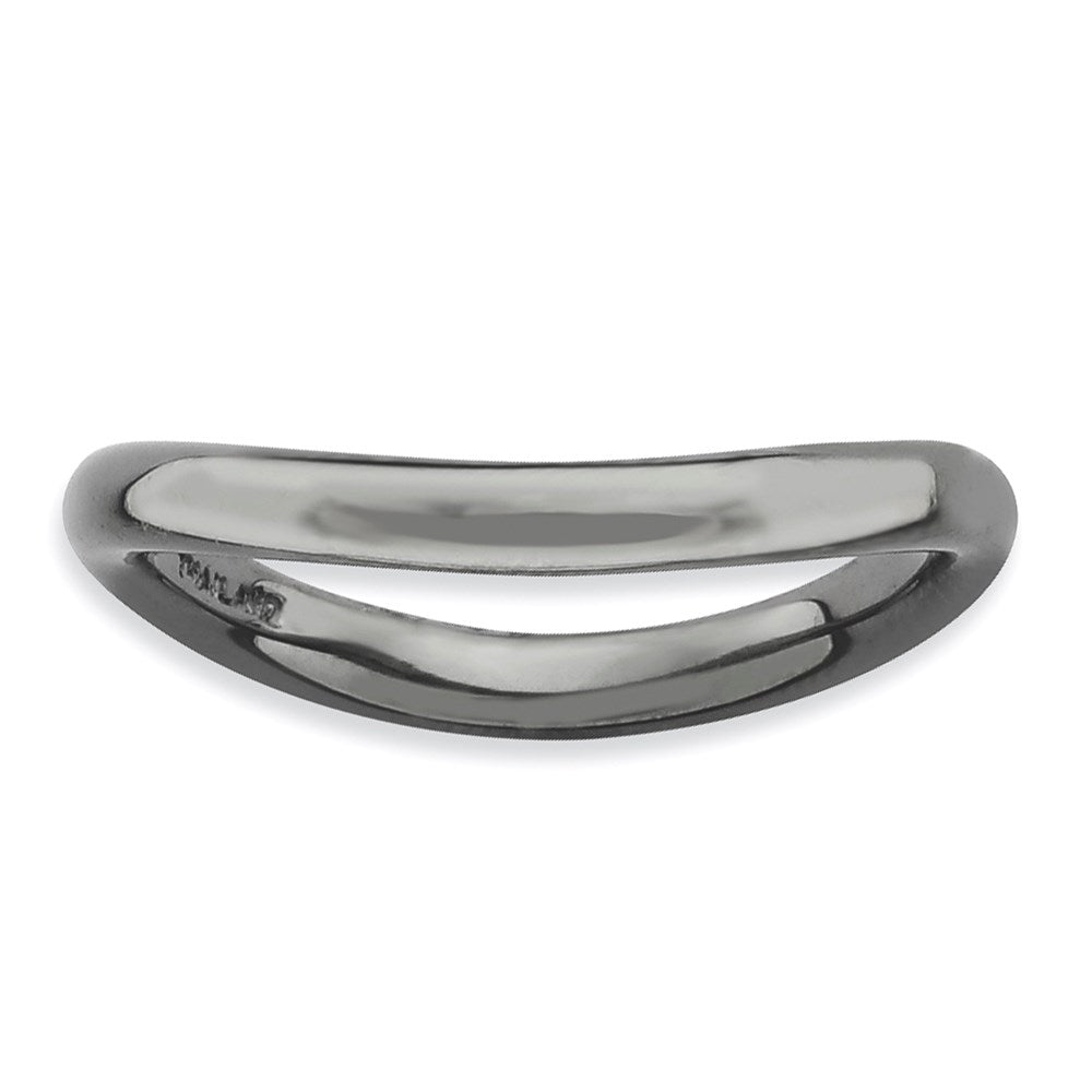 Sterling Silver Stackable Expressions Polished Black-plate Wave Ring