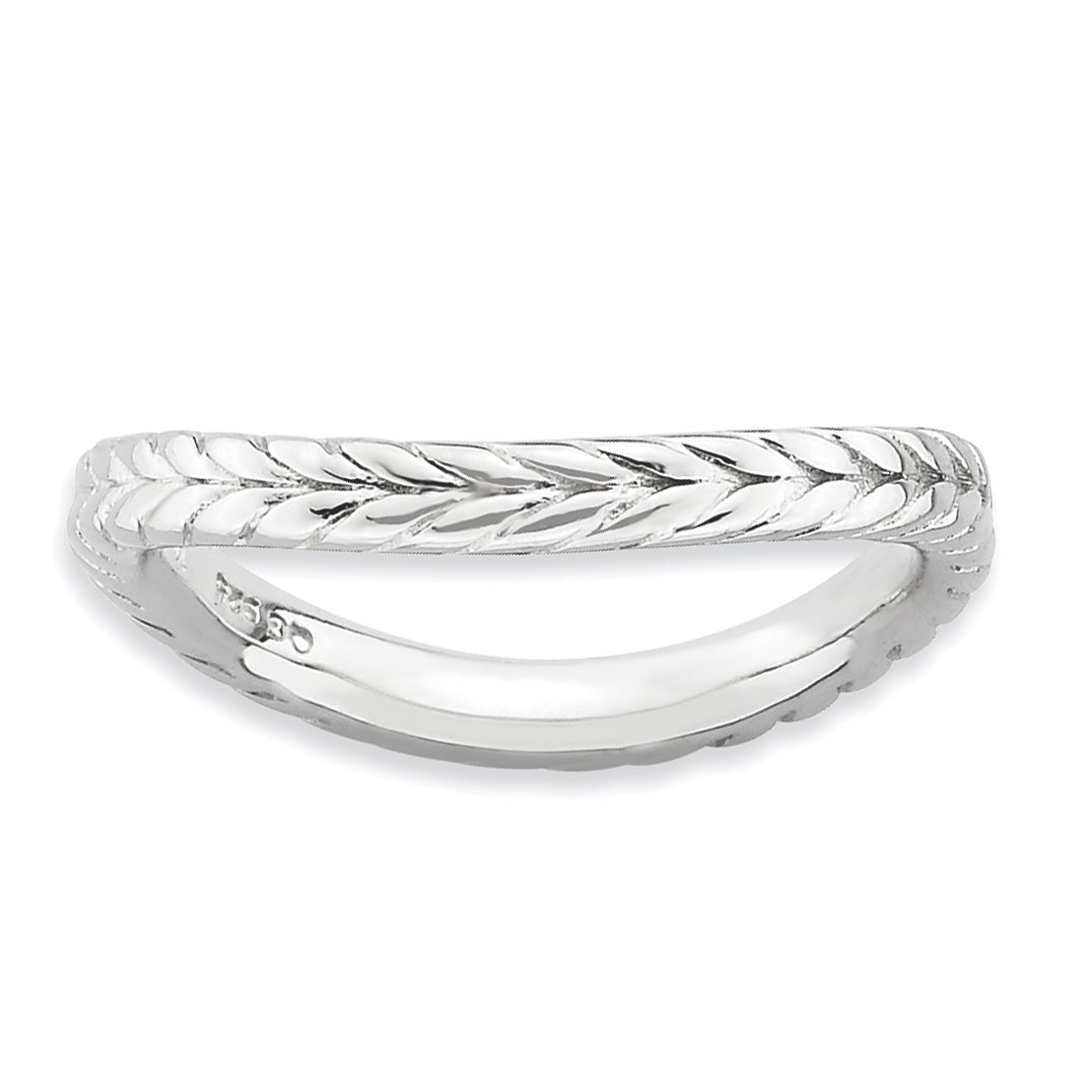 Sterling Silver Stackable Expressions Polished Rhodium-plate Wave Ring