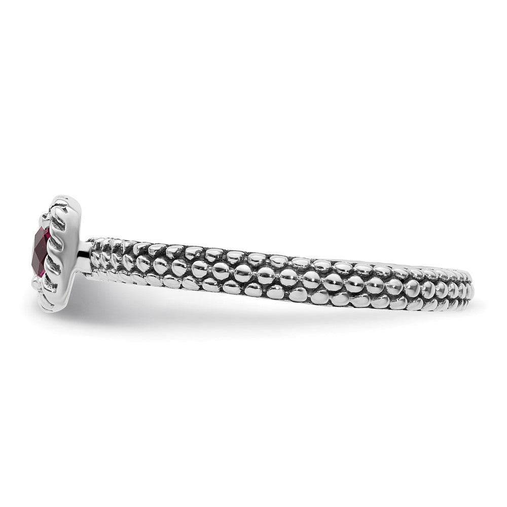 Sterling Silver Stackable Expressions Checker-cut Cr Ruby Antiqued Ring