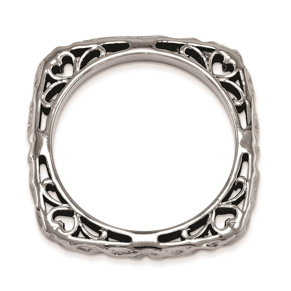 Sterling Silver Stackable Expressions Polished Black-plate Square Ring