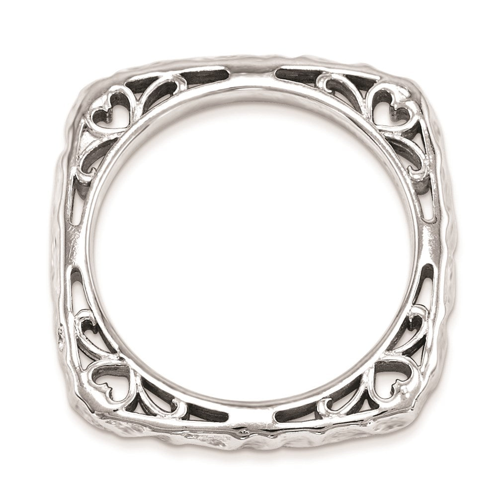 Sterling Silver Stackable Expressions Polished Rhodium-plate Square Ring