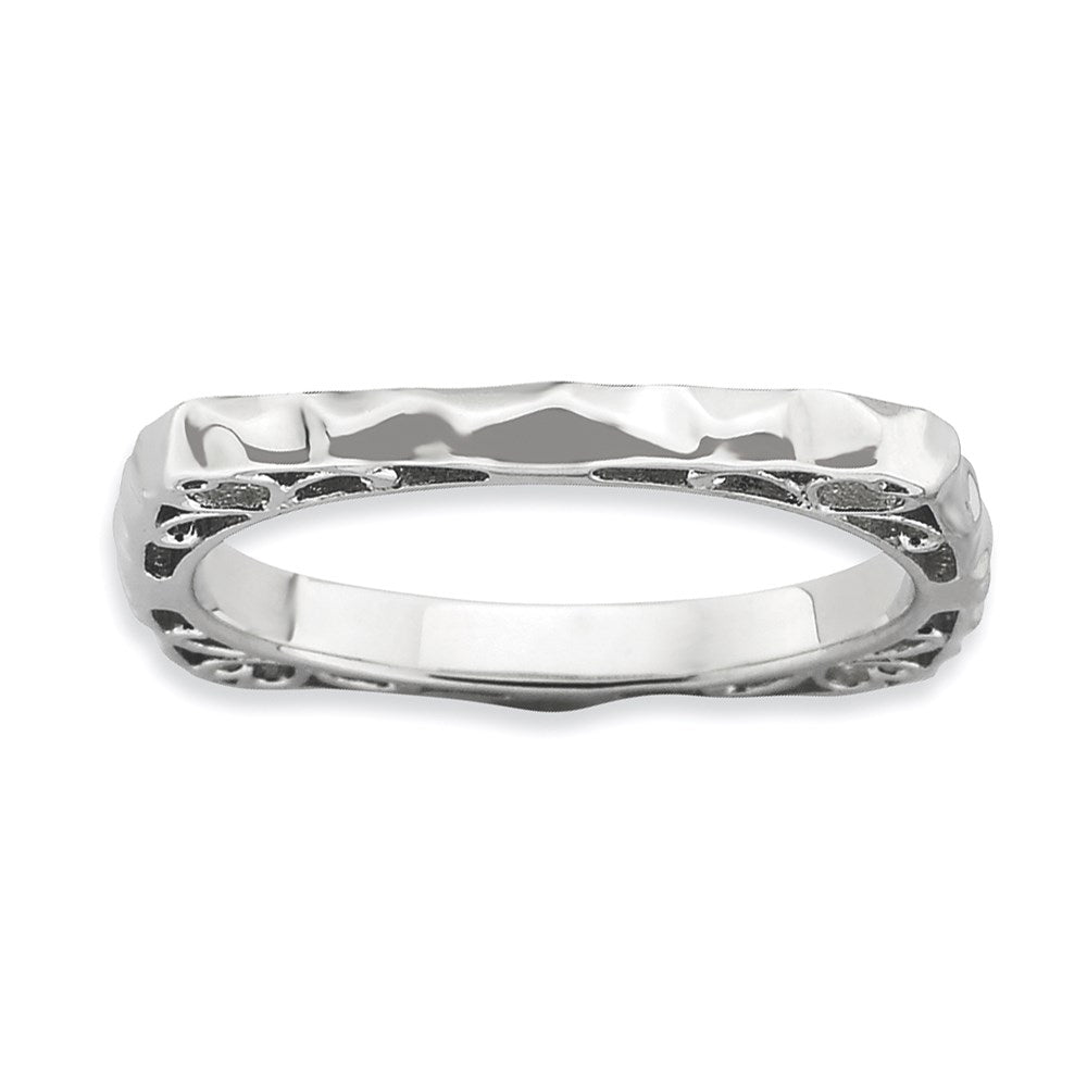 Sterling Silver Stackable Expressions Polished Rhodium-plate Square Ring