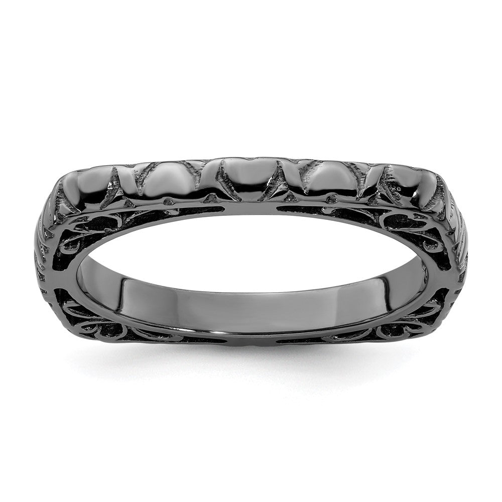 Sterling Silver Stackable Expressions Polished Black-plated Square Ring