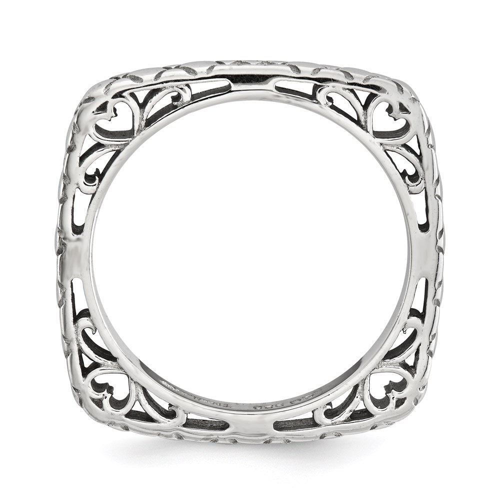 Sterling Silver Stackable Expressions Polished Rhodium-plate Square Ring