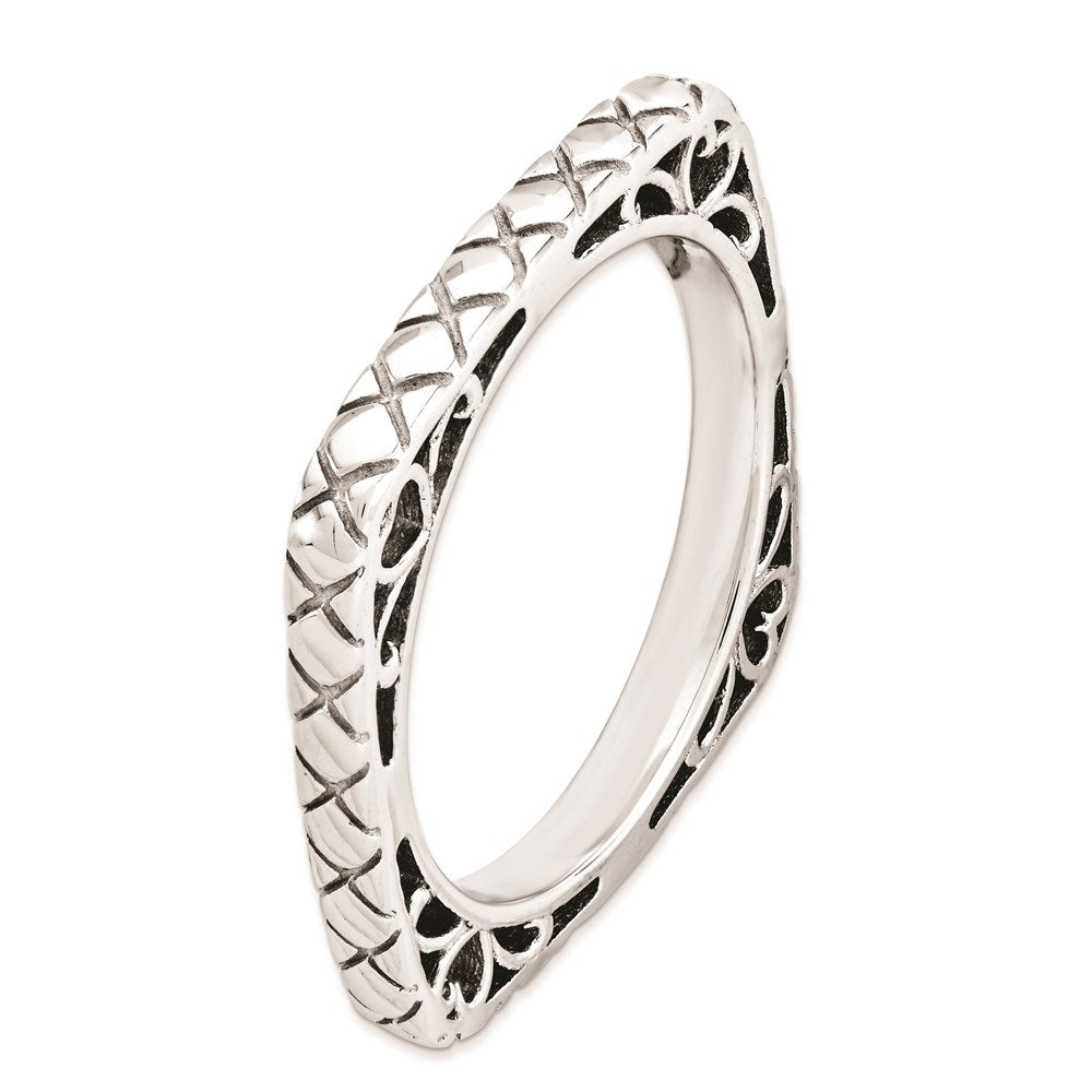 Sterling Silver Stackable Expressions Polished Rhodium-plate Square Ring