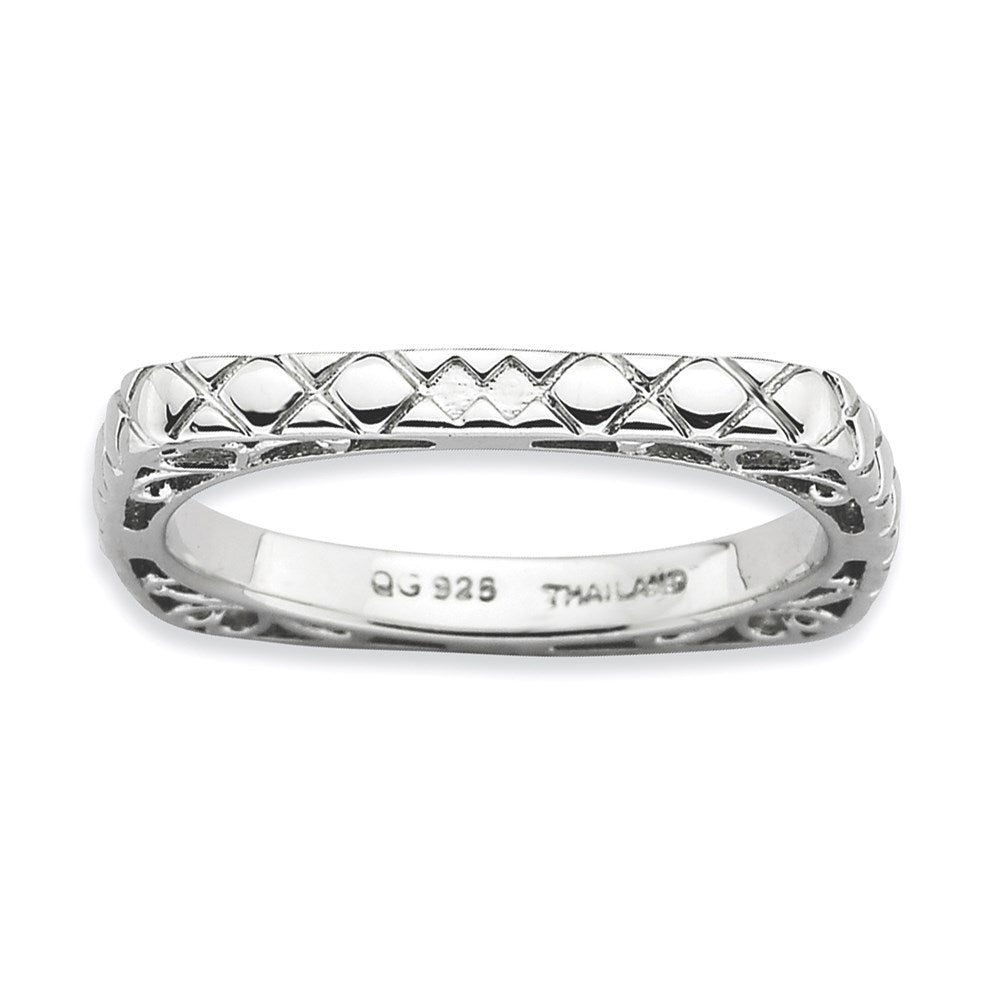 Sterling Silver Stackable Expressions Polished Rhodium-plate Square Ring